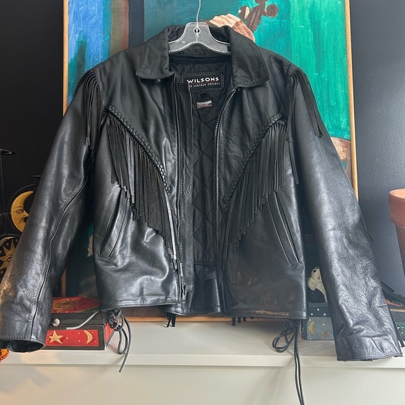 Wilson Jackets & Blazers - VINTAGE Wilsons Thinsulate Fringe Boho Leather Jacket Black Large